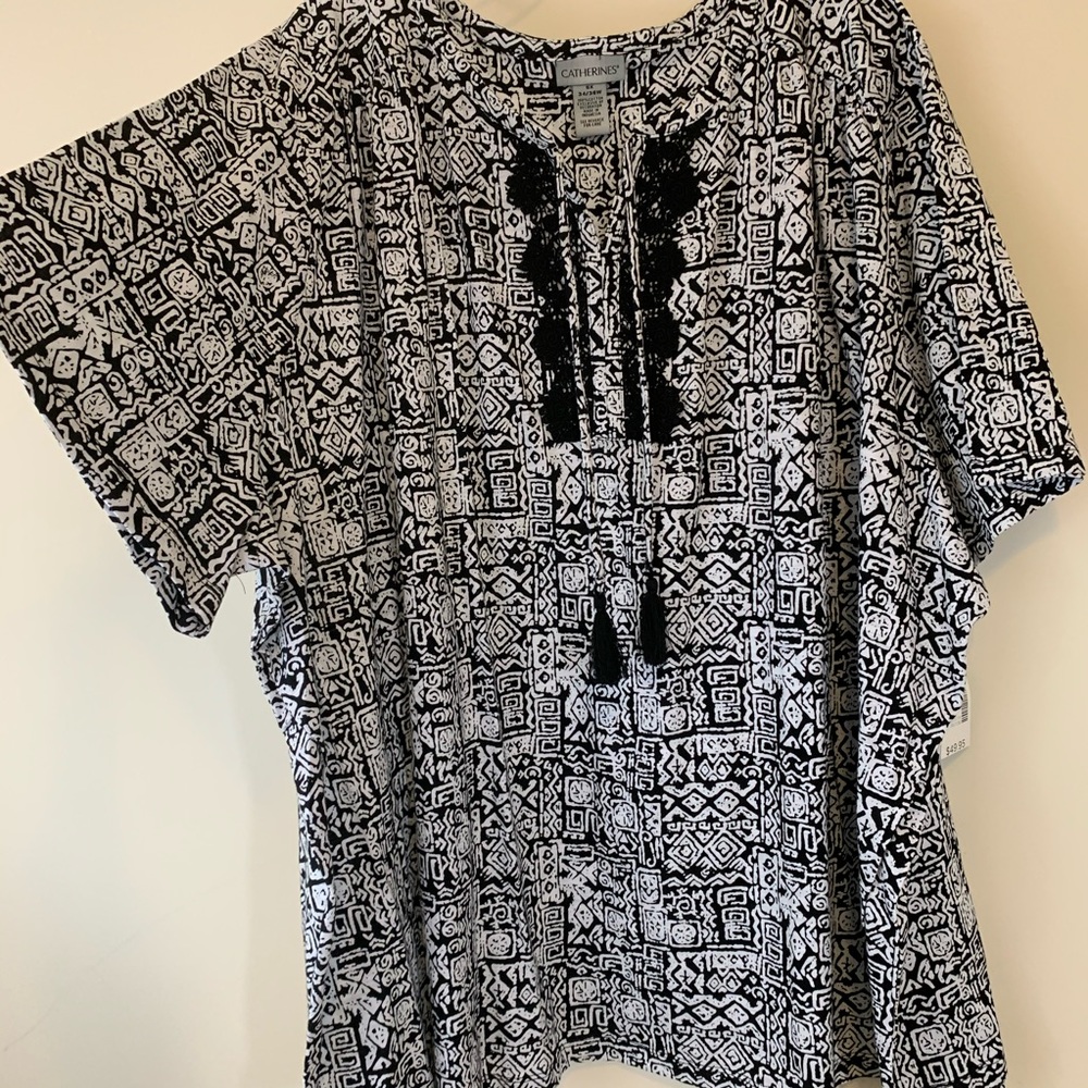 Catherines Black ,White PrintWith Tassels.